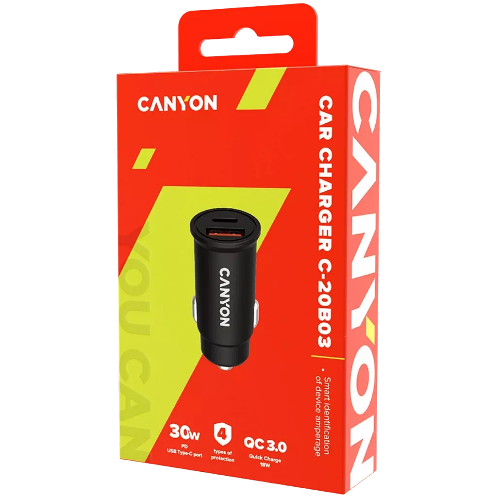 CANYON Auto punjač PD 30W/QC3.0 18W