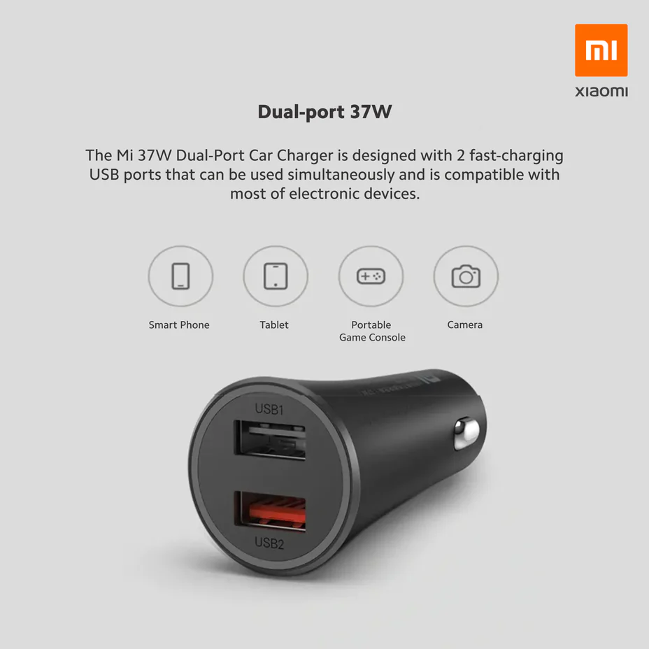 XIAOMI 37W Dual-Port auto punjač Black/Crni