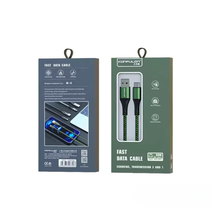 KONFULON Data Kabl USB to Type C DC34 60W 3A 2m Green/Zeleni