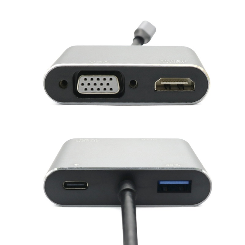 Adaper Type C na HDMI VGA PD USB 3.0 4u1 Grey/Sivi